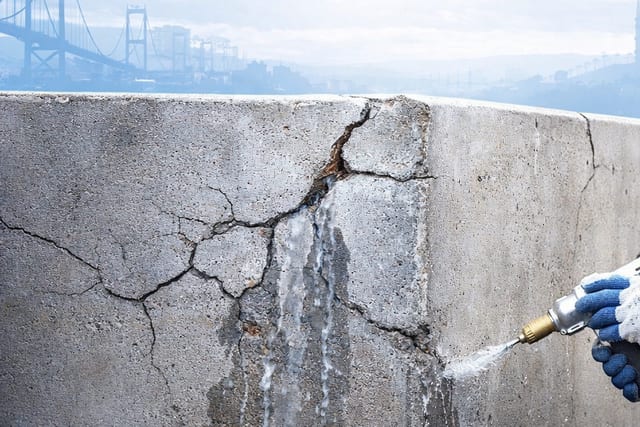 Beton su deposu çatlağına enjeksiyon uygulayan usta (illüstrasyon)